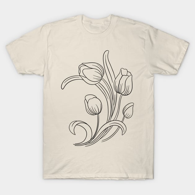 Lily Tulip Line Art Illustration T-Shirt by Squeeb Creative